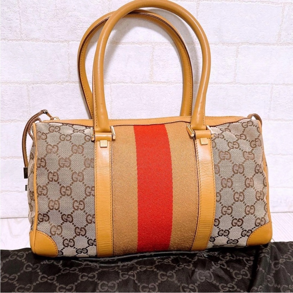 Gucci Beige and Red Satchel
